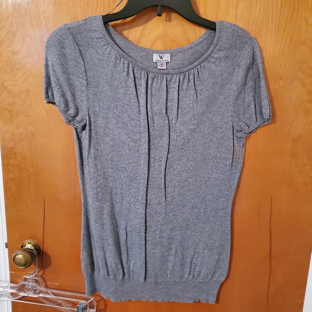 Sz M Grey Worthington Short Sleeve Sweater